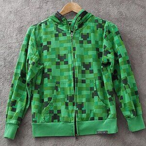 Minecraft Creeper Green Zip-Up Hoodie Boys Size M JINX